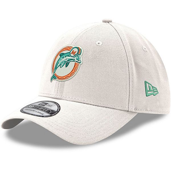 Men's New Era White Miami Dolphins Throwback Logo Iced II 39THIRTY Flex Hat