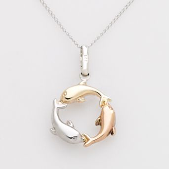 Jewelry for Trees 14k Gold & Sterling Silver Tri-Tone Dolphin Pendant