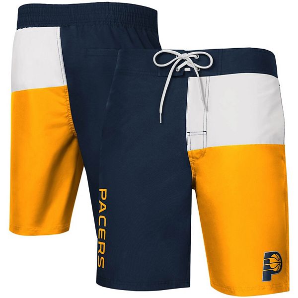 Mens G Iii Sports By Carl Banks Navygold Indiana Pacers Breeze Color Block Swim Trunks 