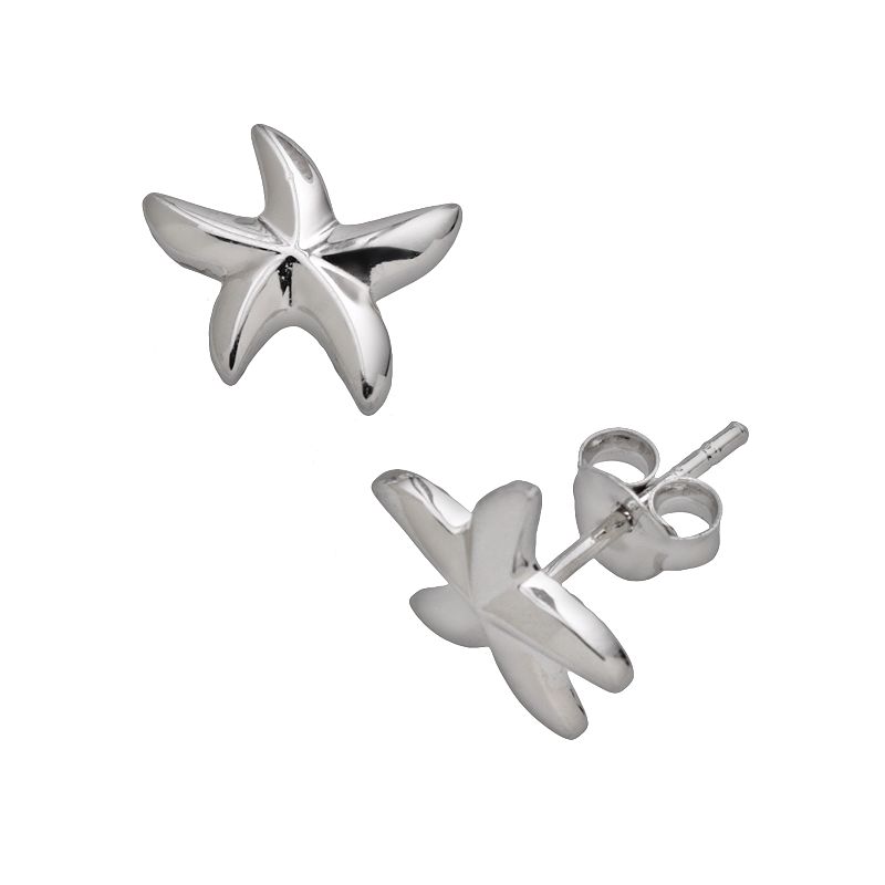 Jewelry for Trees Platinum Over Silver Starfish Stud Earrings - Kids, Girl's, Multicolor