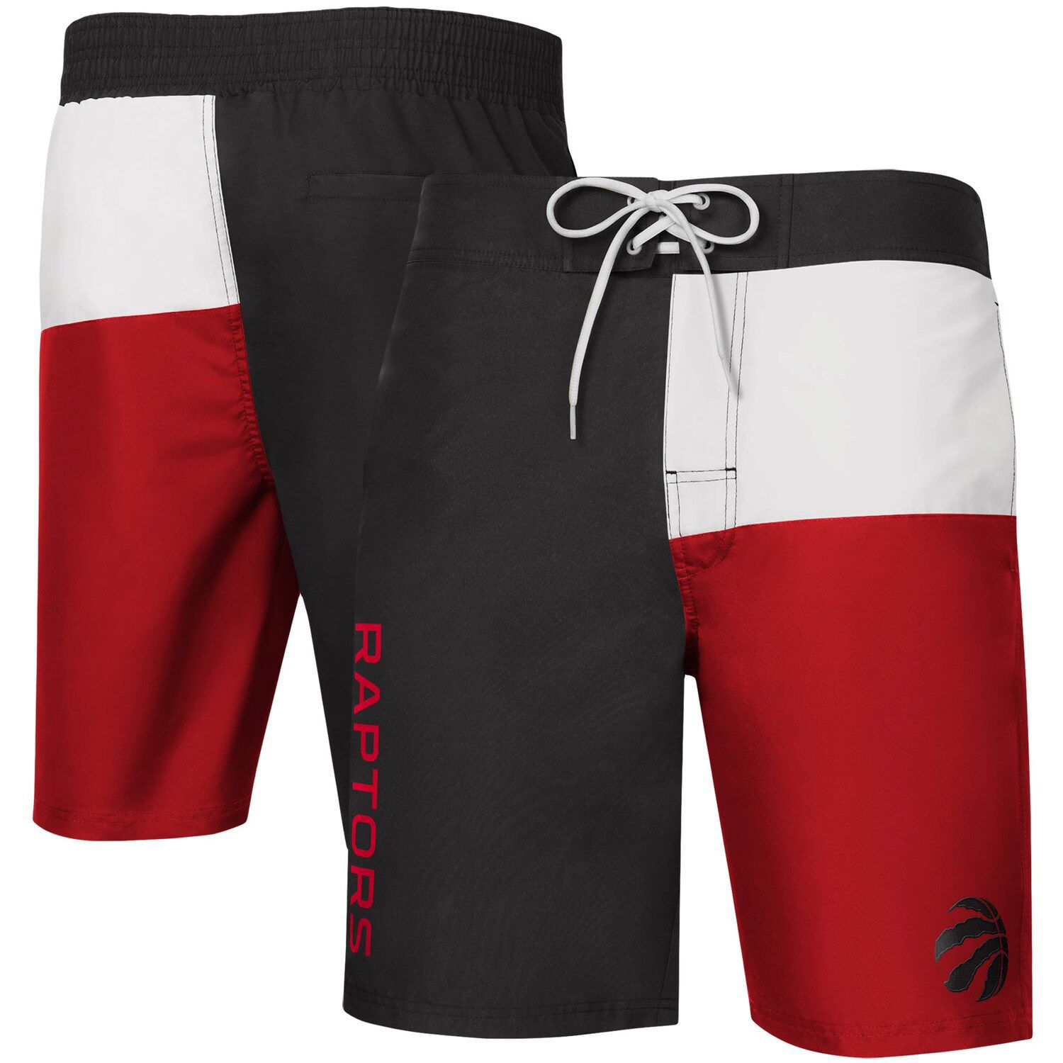 black and red swim trunks