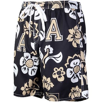 Men's Wes & Willy Black Army Black Knights Floral Volley Logo Swim Trunks