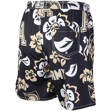 Men's Wes & Willy Black Army Black Knights Floral Volley Logo Swim Trunks