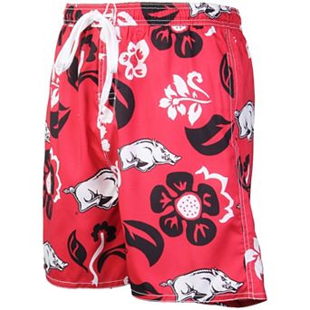 Men's Wes & Willy Cardinal Arkansas Razorbacks Floral Volley Logo Swim Trunks