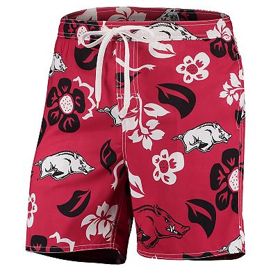 Men's Wes & Willy Cardinal Arkansas Razorbacks Floral Volley Logo Swim Trunks