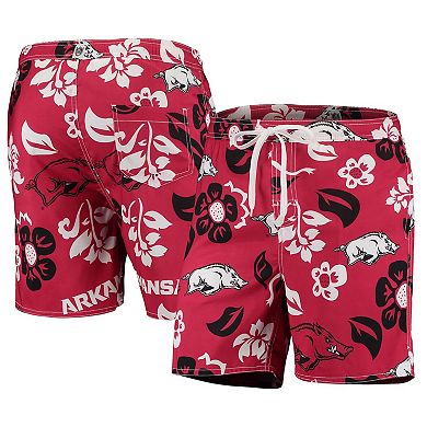 Men's Wes & Willy Cardinal Arkansas Razorbacks Floral Volley Logo Swim Trunks