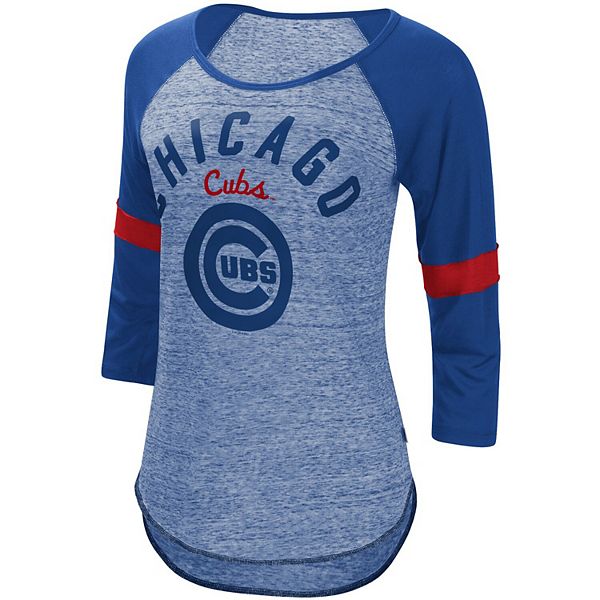 Women's G-III Sports by Carl Banks Royal Chicago Cubs Upper Deck Raglan  3/4-Sleeve T-Shirt