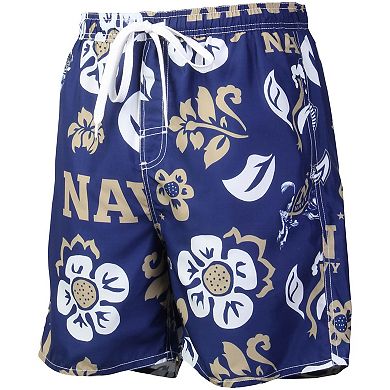 Men's Wes & Willy Navy Navy Midshipmen Floral Volley Logo Swim Trunks