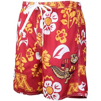Men's Wes & Willy Maroon Minnesota Golden Gophers Floral Volley Logo Swim Trunks