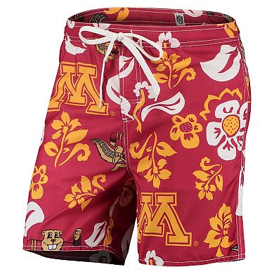 Men's Wes & Willy Maroon Minnesota Golden Gophers Floral Volley Logo Swim Trunks