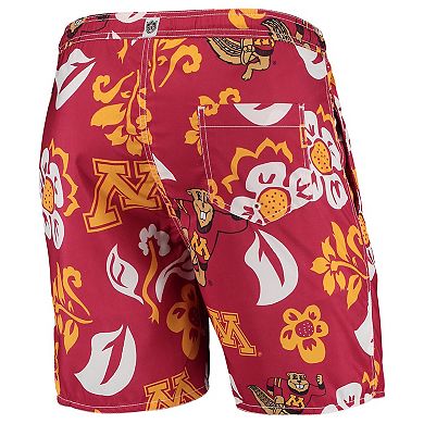 Men's Wes & Willy Maroon Minnesota Golden Gophers Floral Volley Logo Swim Trunks