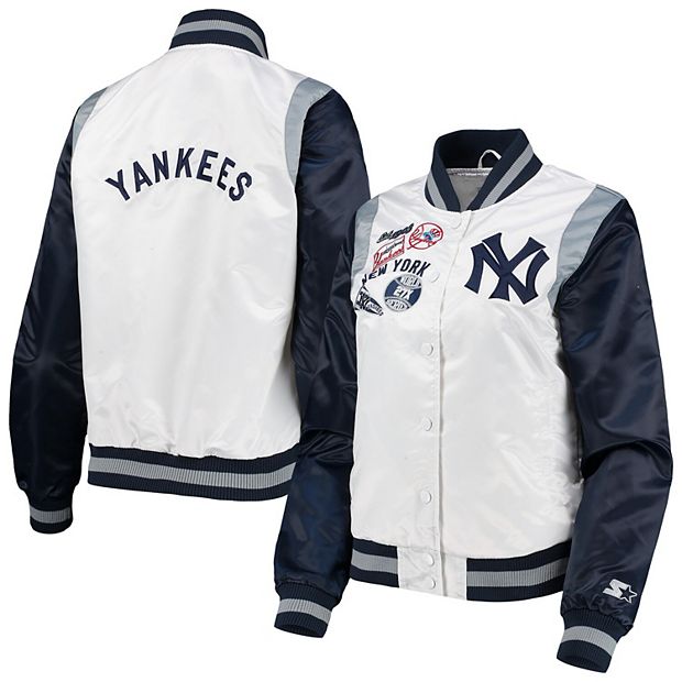 Men's New York Yankees White/Navy Satin Full-Snap Jacket