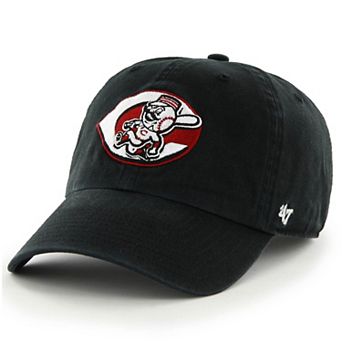 Men's '47 Black Cincinnati Reds Mascot Logo Cooperstown Collection Clean Up Adjustable Hat