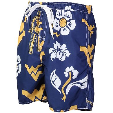 Men's Wes & Willy Navy West Virginia Mountaineers Floral Volley Logo Swim Trunks