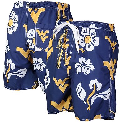 Men's Wes & Willy Navy West Virginia Mountaineers Floral Volley Logo Swim Trunks