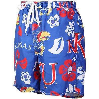 Men's Wes & Willy Royal Kansas Jayhawks Floral Volley Logo Swim Trunks