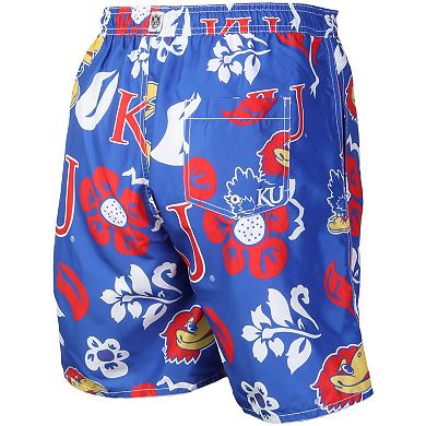 Men's Wes & Willy Royal Kansas Jayhawks Floral Volley Logo Swim Trunks