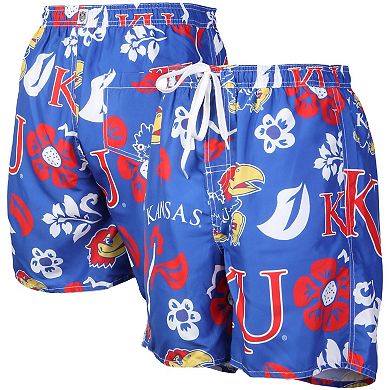 Men's Wes & Willy Royal Kansas Jayhawks Floral Volley Logo Swim Trunks