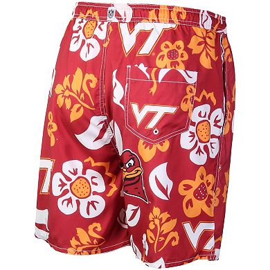 Men's Wes & Willy Maroon Virginia Tech Hokies Floral Volley Logo Swim Trunks