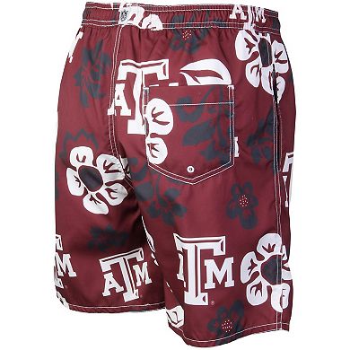 Men's Wes & Willy Maroon Texas A&M Aggies Floral Volley Logo Swim Trunks