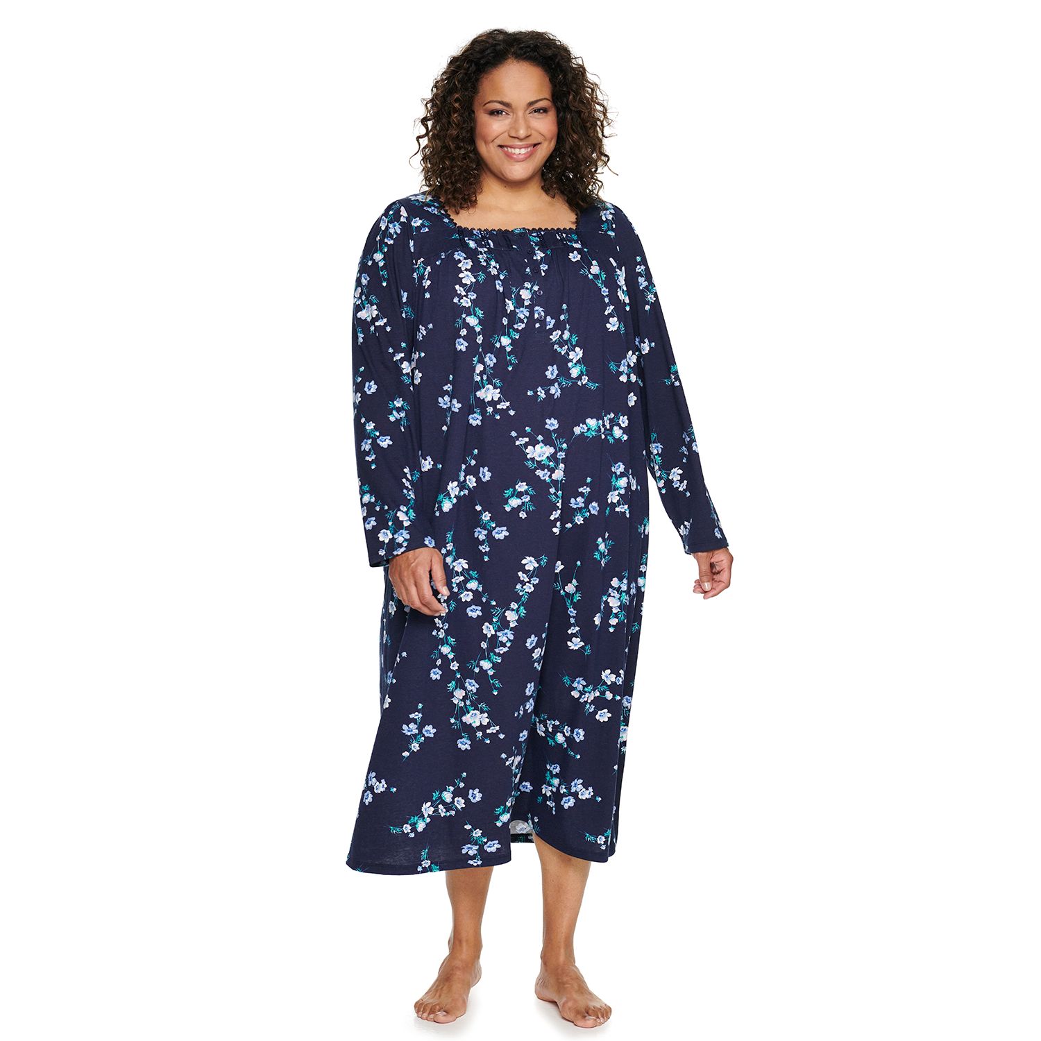 plus size long sleeve cotton nightgowns