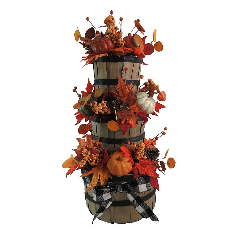 Celebrate Fall Together Stacked Artificial Apple Basket Floor Decor, Multic