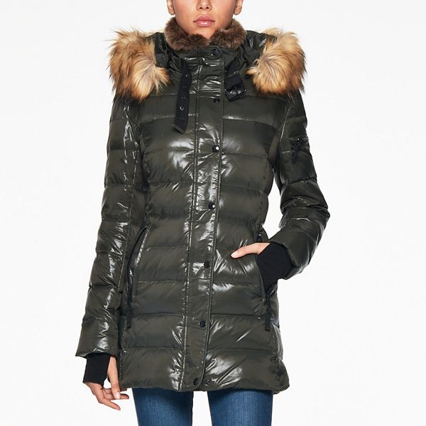 Women's Hooded Puffer Jacket Grey Winter Coat –