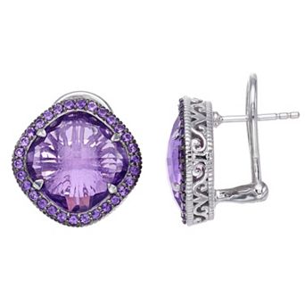 SIRI USA by TJM Sterling Silver Amethyst & Lab-Created Quartz Cushion Earrings