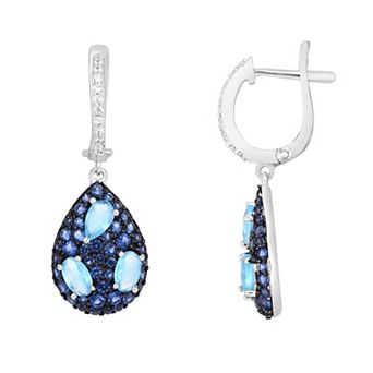 Oro Leoni Sterling Silver Blue Cubic Zirconia Teardrop Earrings