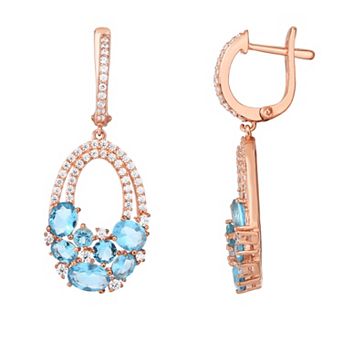 Oro Leoni Blue & White Cubic Zirconia Oval Drop Earrings