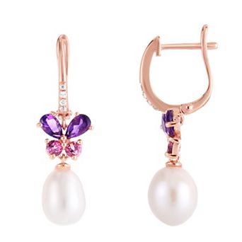 Oro Leoni Freshwater Cultured Pearl & Gemstone Butterfly Earrings