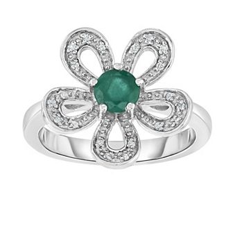Oro Leoni Sterling Silver Emerald & Diamond Accent Flower Ring