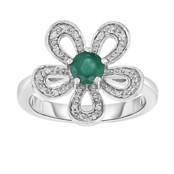 Oro Leoni Sterling Silver Emerald & Diamond Accent Flower Ring