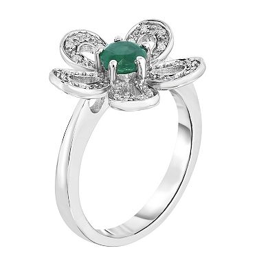 Oro Leoni Sterling Silver Emerald & Diamond Accent Flower Ring
