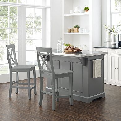 Crosley Julia Stainless Steel-Top Kitchen Island with Stools 3-piece Set