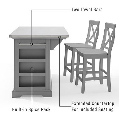 Crosley Julia Stainless Steel-Top Kitchen Island with Stools 3-piece Set