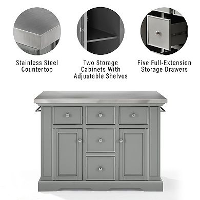 Crosley Julia Stainless Steel-Top Kitchen Island with Stools 3-piece Set