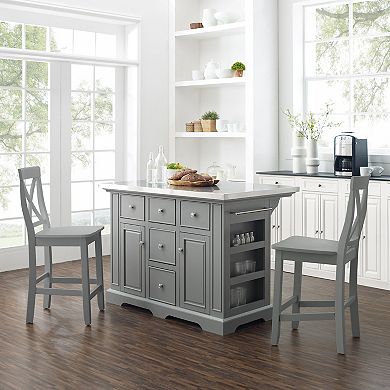 Crosley Julia Stainless Steel-Top Kitchen Island with Stools 3-piece Set
