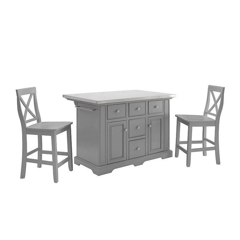 Crosley Julia Stainless Steel-Top Kitchen Island with Stools 3-piece Set, G