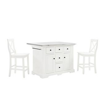 Crosley Julia Stainless Steel-Top Kitchen Island with Stools 3 pc Set
