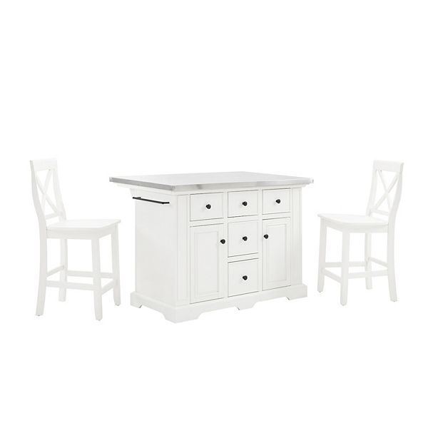 Crosley Julia Stainless SteelTop Kitchen Island with Stools 3piece Set