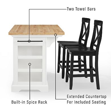Crosley Julia Wood-Top Kitchen Island with Stools 3-piece Set