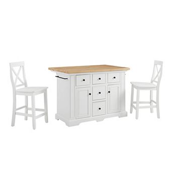 Crosley Julia Wood-Top Kitchen Island with Stools 3 pc Set