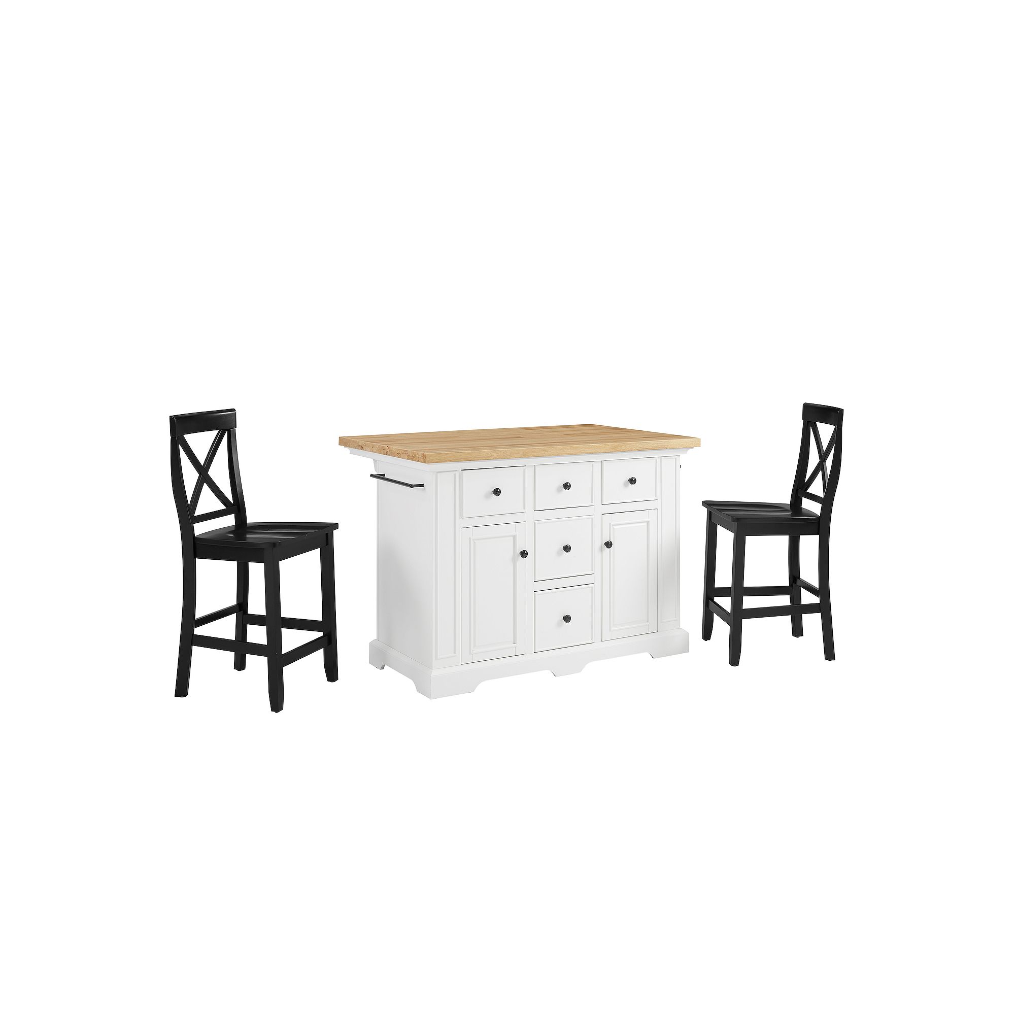 Crosley Julia Wood-Top Kitchen Island with Stools 3-piece Set, White Black