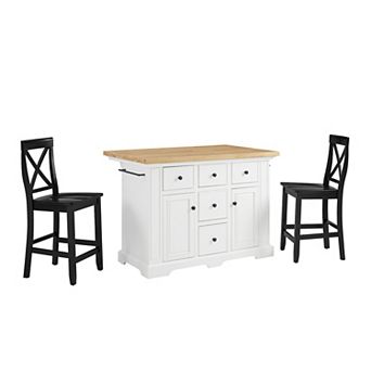 Crosley Julia Wood-Top Kitchen Island with Stools 3 pc Set