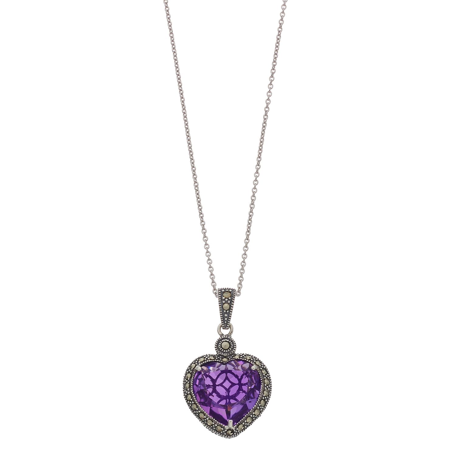 Image for Lavish by TJM Sterling Silver Lab-Created Amethyst & Marcasite Heart Pendant Necklace at Kohl's.