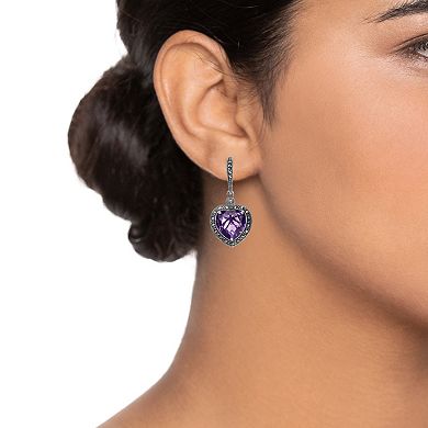 Lavish by TJM Sterling Silver Lab-Created Amethyst & Marcasite Heart Earrings
