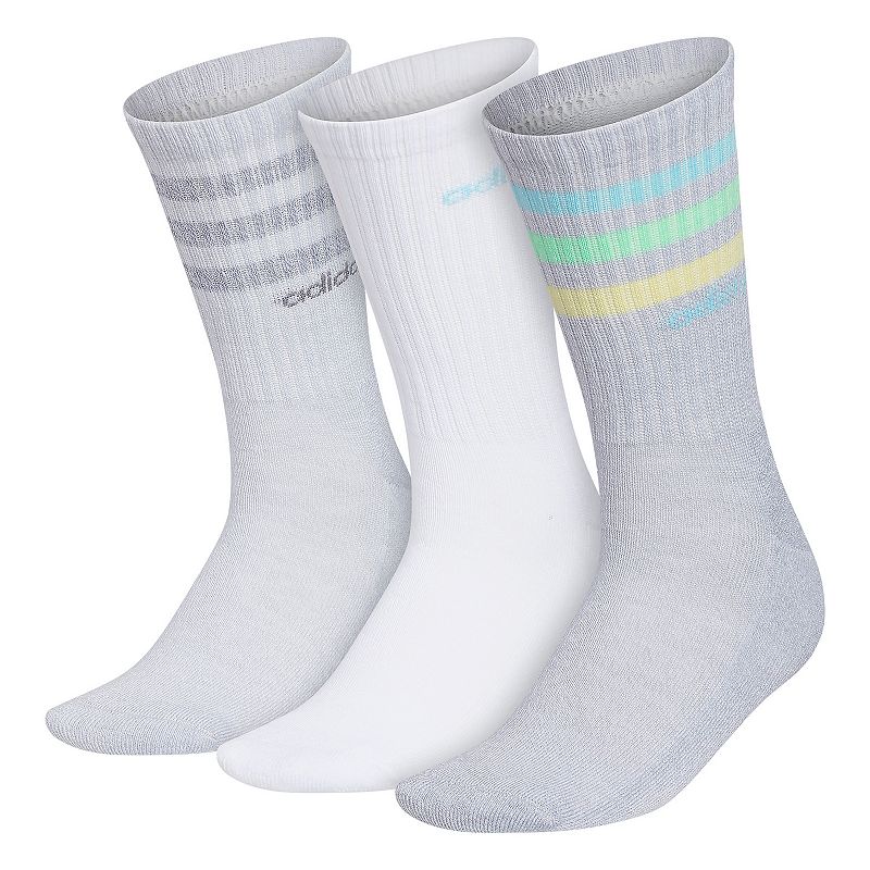 Womens adidas 3-Stripe 3-Pack Crew Socks, Size: 9-11, Grey