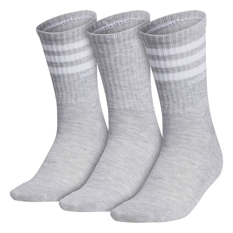 Womens adidas 3-Stripe 3-Pack Crew Socks, Size: 9-11, Light Grey