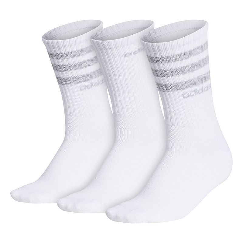Womens adidas 3-Stripe 3-Pack Crew Socks, Size: 9-11, White